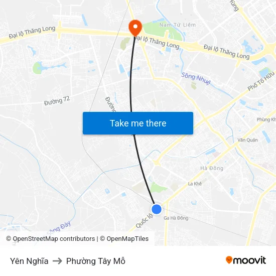 Yên Nghĩa to Phường Tây Mỗ map