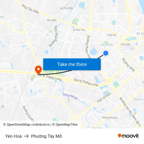 Yên Hoà to Phường Tây Mỗ map