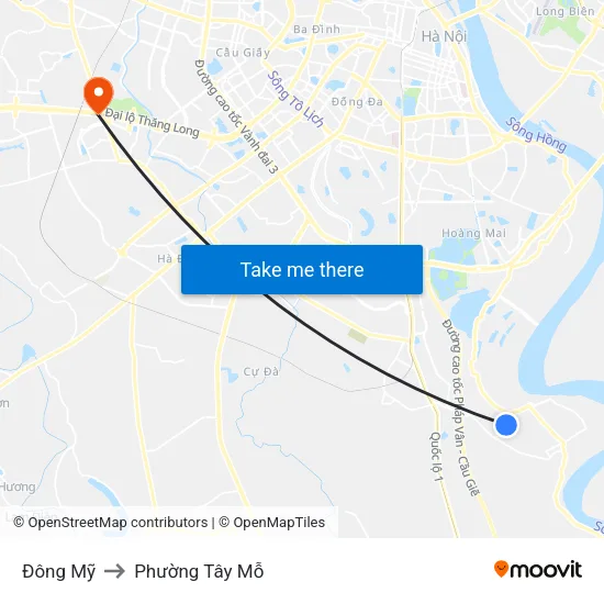 Đông Mỹ to Phường Tây Mỗ map