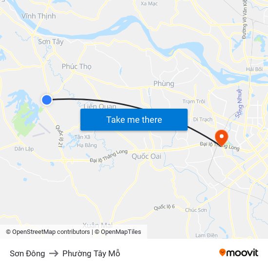 Sơn Đông to Phường Tây Mỗ map