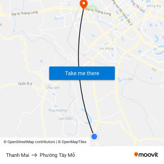 Thanh Mai to Phường Tây Mỗ map