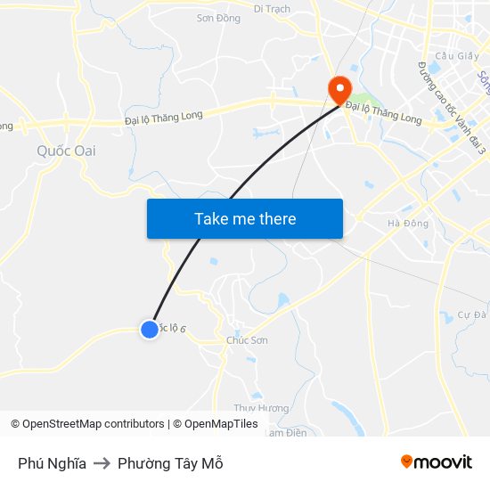 Phú Nghĩa to Phường Tây Mỗ map