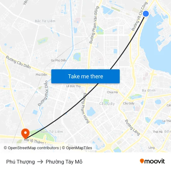 Phú Thượng to Phường Tây Mỗ map