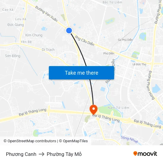 Phương Canh to Phường Tây Mỗ map