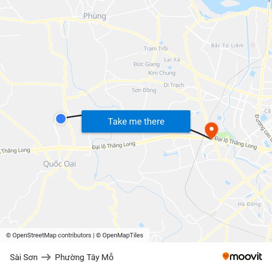 Sài Sơn to Phường Tây Mỗ map