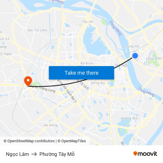 Ngọc Lâm to Phường Tây Mỗ map