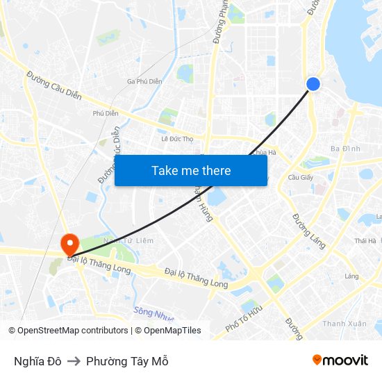 Nghĩa Đô to Phường Tây Mỗ map