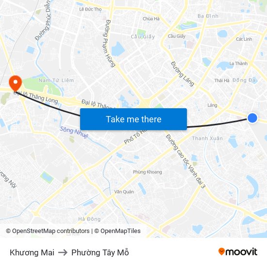 Khương Mai to Phường Tây Mỗ map