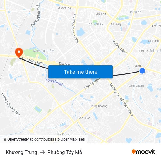 Khương Trung to Phường Tây Mỗ map