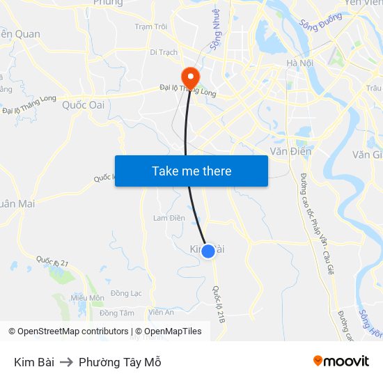 Kim Bài to Phường Tây Mỗ map