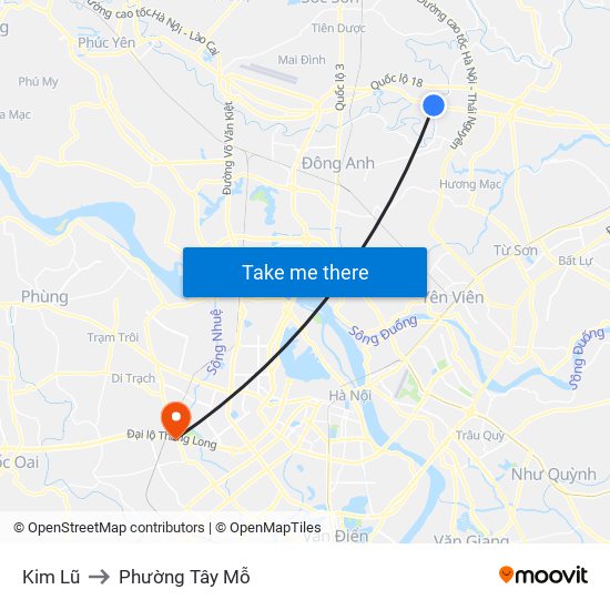 Kim Lũ to Phường Tây Mỗ map