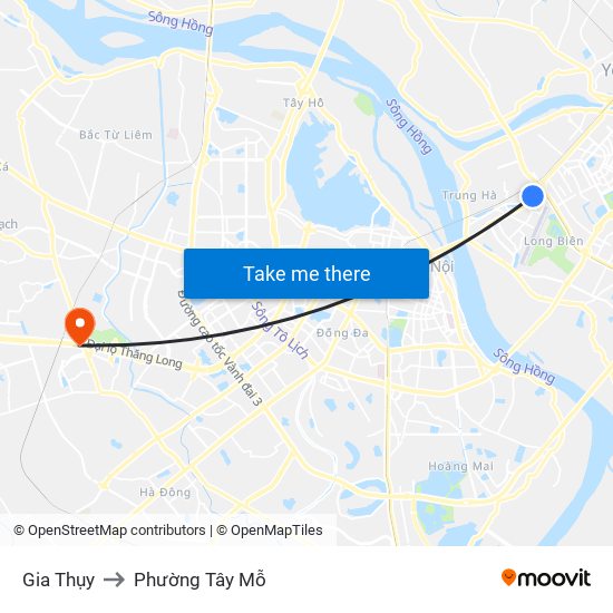 Gia Thụy to Phường Tây Mỗ map