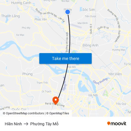 Hiền Ninh to Phường Tây Mỗ map