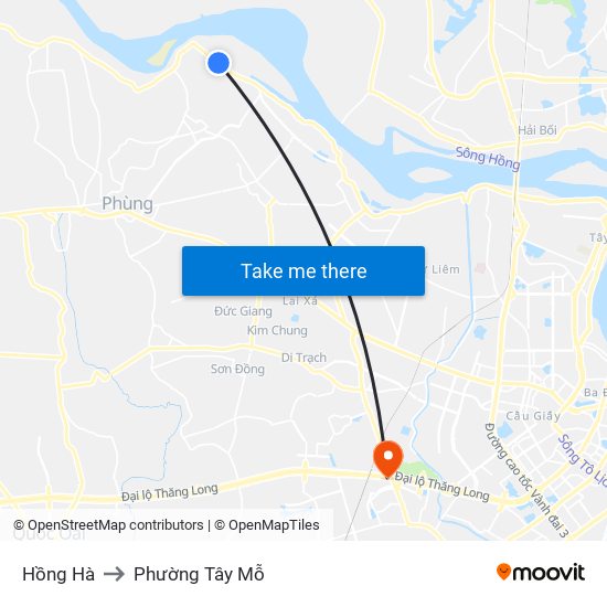 Hồng Hà to Phường Tây Mỗ map