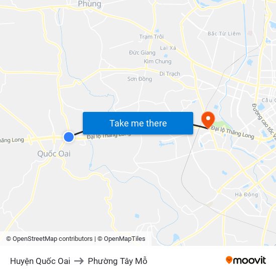 Huyện Quốc Oai to Phường Tây Mỗ map