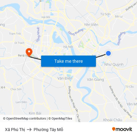 Xã Phú Thị to Phường Tây Mỗ map