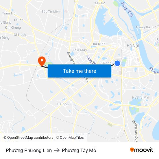 Phường Phương Liên to Phường Tây Mỗ map