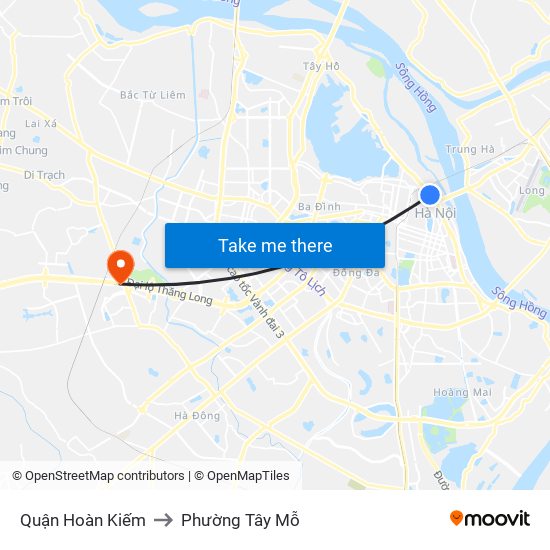 Quận Hoàn Kiếm to Phường Tây Mỗ map