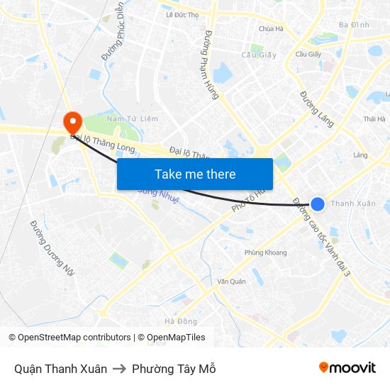 Quận Thanh Xuân to Phường Tây Mỗ map