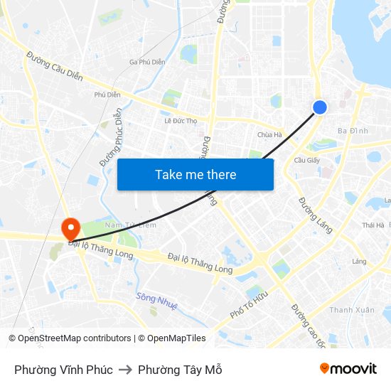 Phường Vĩnh Phúc to Phường Tây Mỗ map