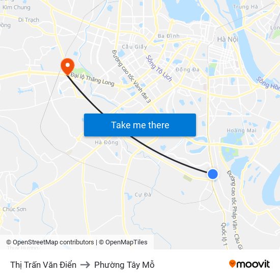 Thị Trấn Văn Điển to Phường Tây Mỗ map