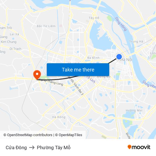 Cửa Đông to Phường Tây Mỗ map