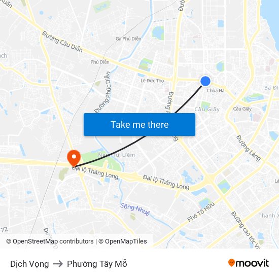 Dịch Vọng to Phường Tây Mỗ map