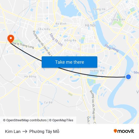 Kim Lan to Phường Tây Mỗ map