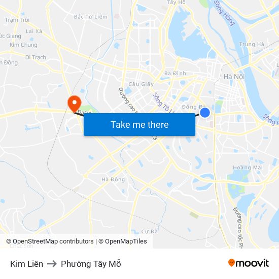 Kim Liên to Phường Tây Mỗ map