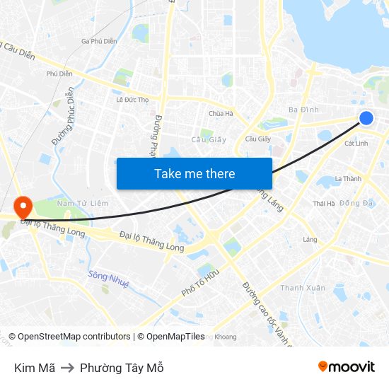 Kim Mã to Phường Tây Mỗ map