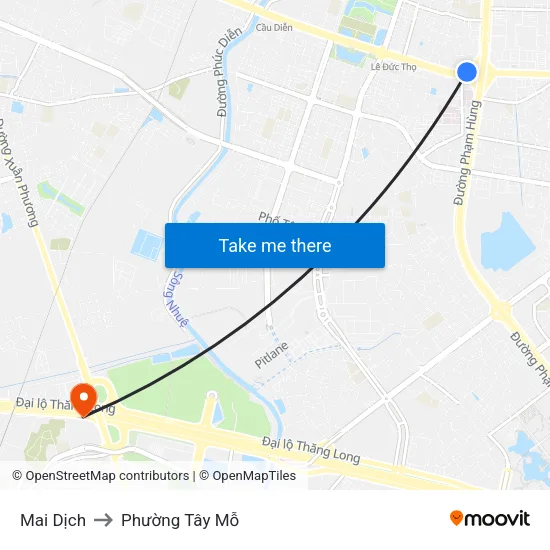 Mai Dịch to Phường Tây Mỗ map