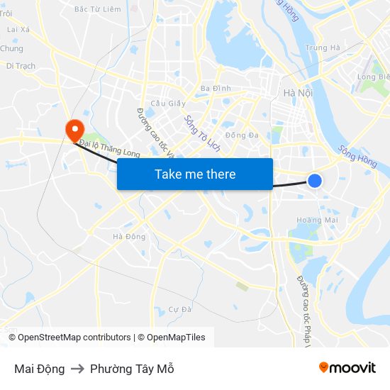 Mai Động to Phường Tây Mỗ map