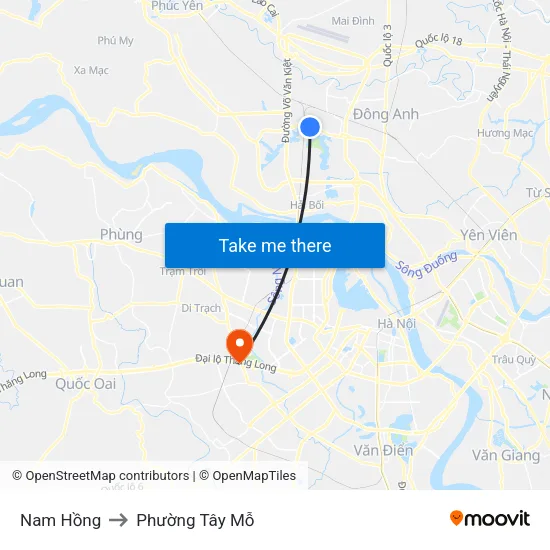 Nam Hồng to Phường Tây Mỗ map