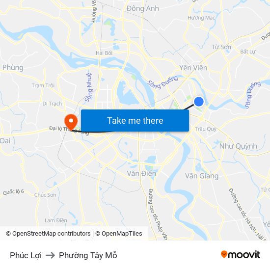 Phúc Lợi to Phường Tây Mỗ map