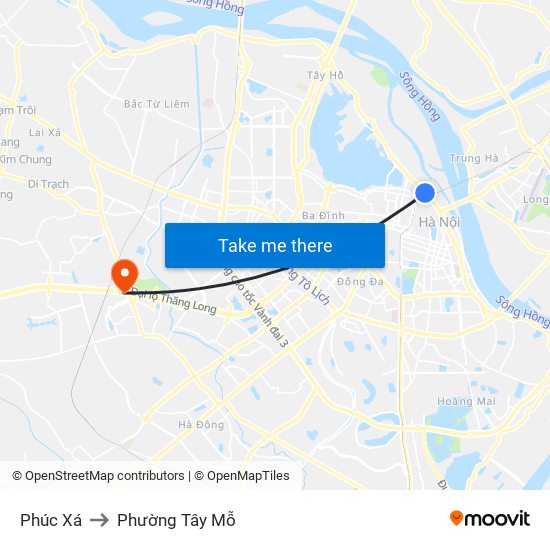 Phúc Xá to Phường Tây Mỗ map