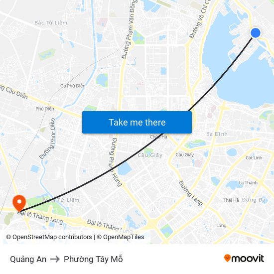 Quảng An to Phường Tây Mỗ map