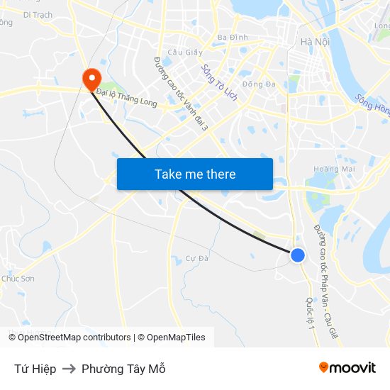 Tứ Hiệp to Phường Tây Mỗ map