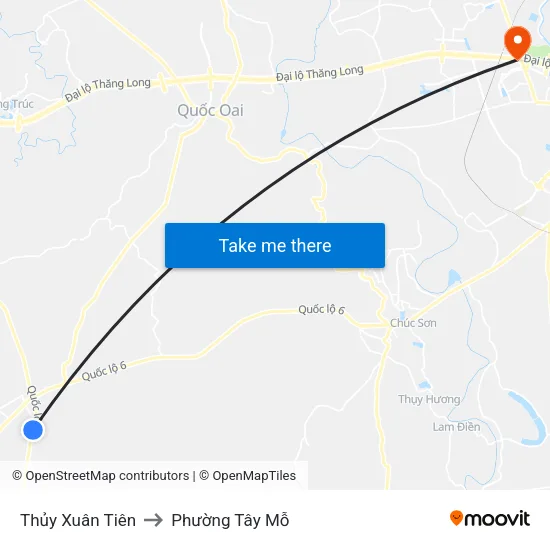 Thủy Xuân Tiên to Phường Tây Mỗ map