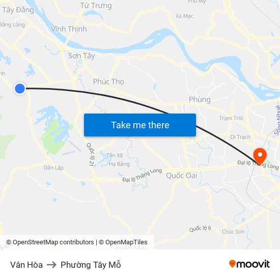 Vân Hòa to Phường Tây Mỗ map