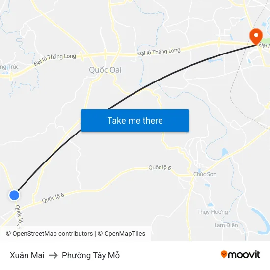 Xuân Mai to Phường Tây Mỗ map