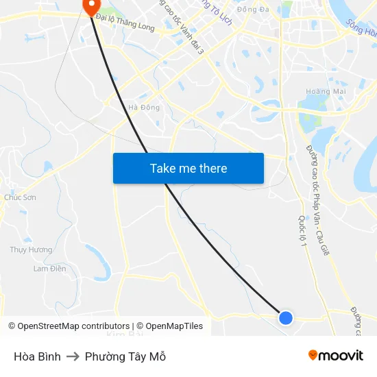 Hòa Bình to Phường Tây Mỗ map