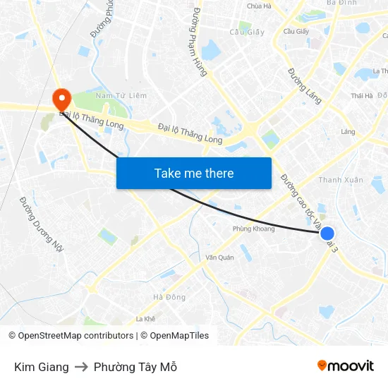 Kim Giang to Phường Tây Mỗ map
