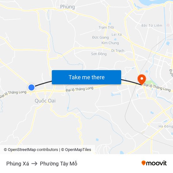 Phùng Xá to Phường Tây Mỗ map