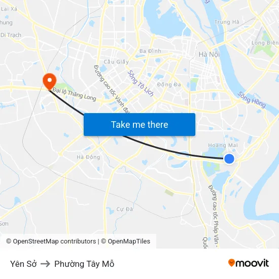 Yên Sở to Phường Tây Mỗ map