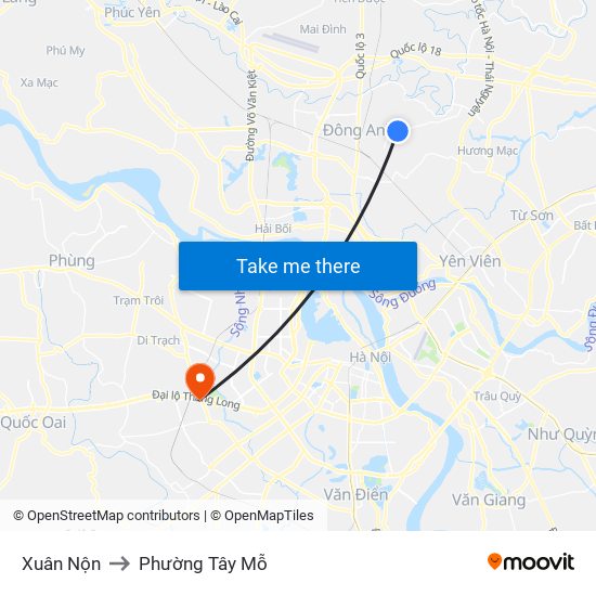 Xuân Nộn to Phường Tây Mỗ map