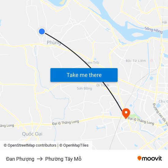 Đan Phượng to Phường Tây Mỗ map