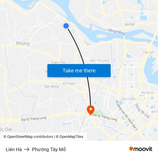 Liên Hà to Phường Tây Mỗ map