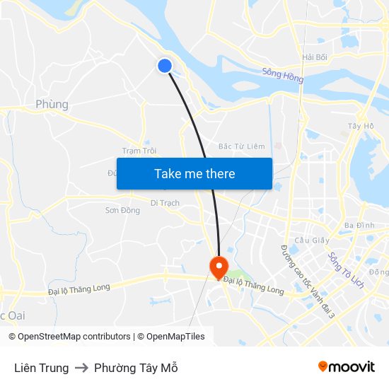 Liên Trung to Phường Tây Mỗ map