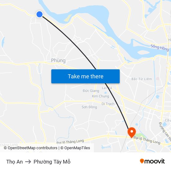 Thọ An to Phường Tây Mỗ map