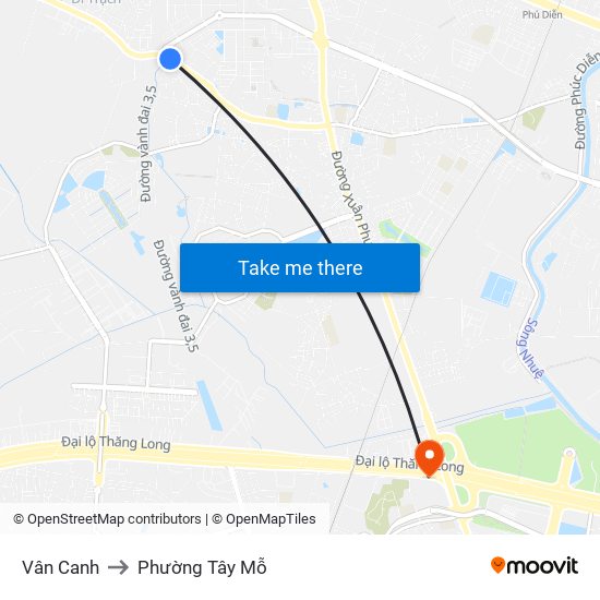 Vân Canh to Phường Tây Mỗ map